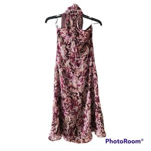 Zara woman medium halter neck purple floral silk dress